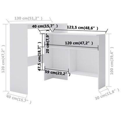 Table de bar avec 2 dessus de table Blanc 130x40x120 cm