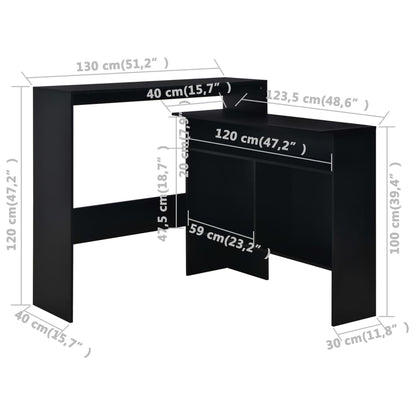 Table de bar avec 2 dessus de table Noir 130 x 40 x 120 cm