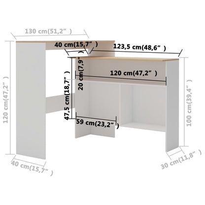 Table de bar avec 2 dessus de table Blanc et chêne 130x40x120cm