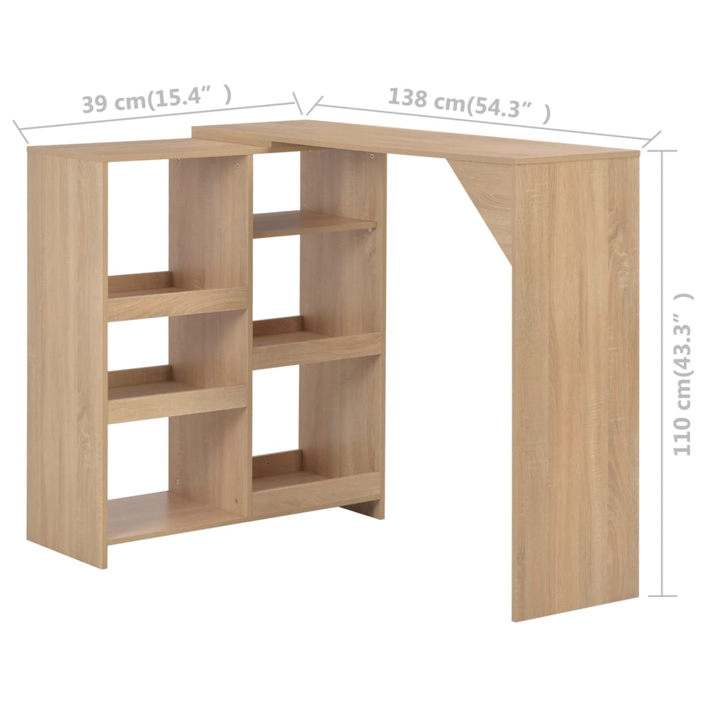 Table de bar avec tablette amovible Chêne 138x39x110 cm