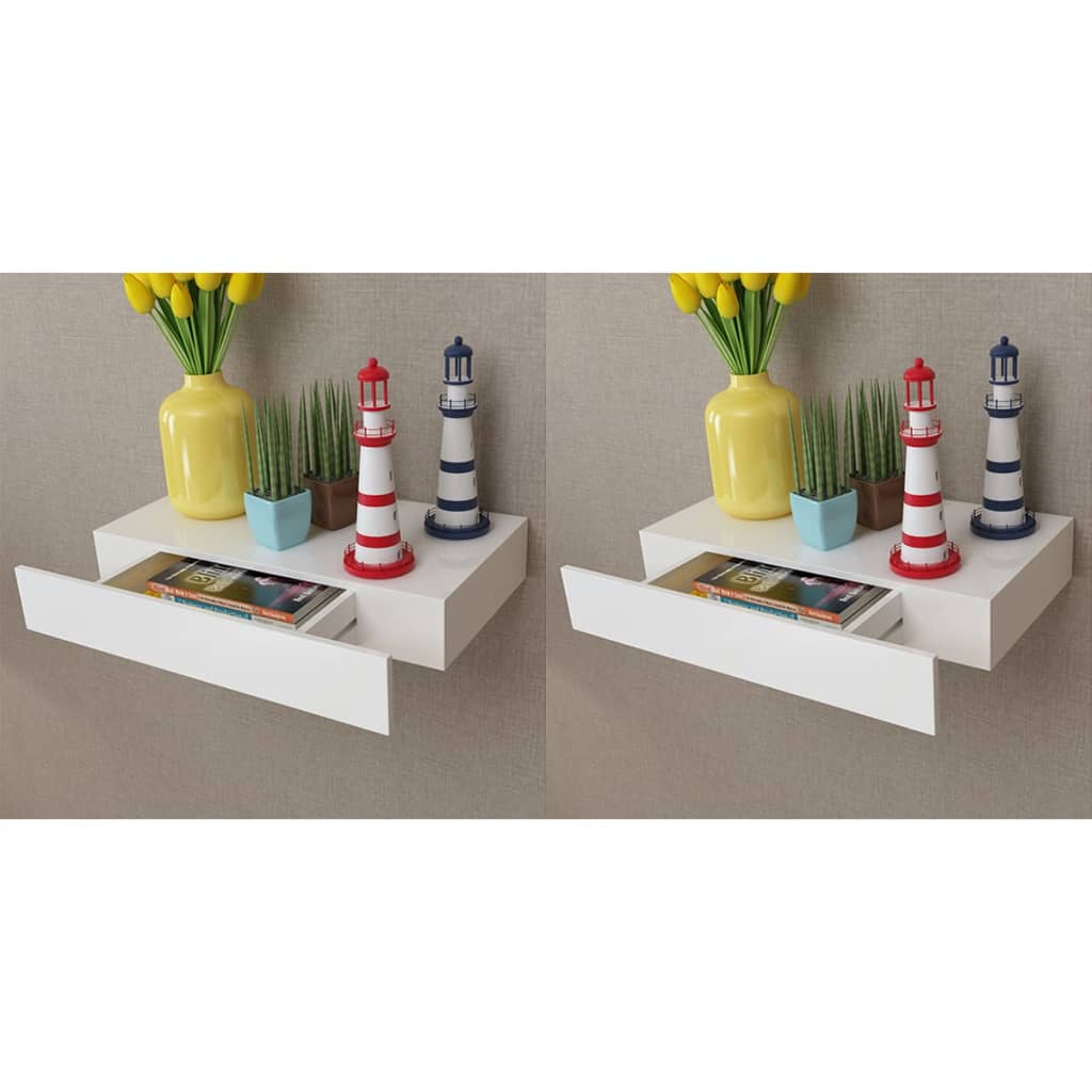 Étagères murales avec tiroirs 2 pcs Blanc 48 cm