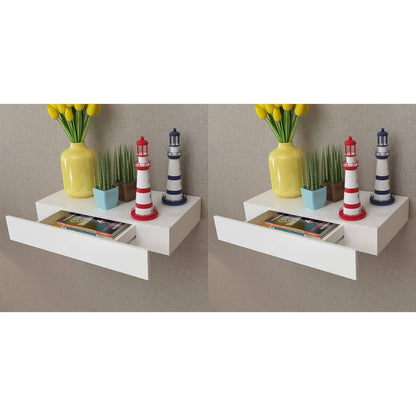 Étagères murales avec tiroirs 2 pcs Blanc 48 cm