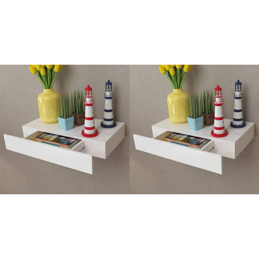 Étagères murales avec tiroirs 2 pcs Blanc 48 cm