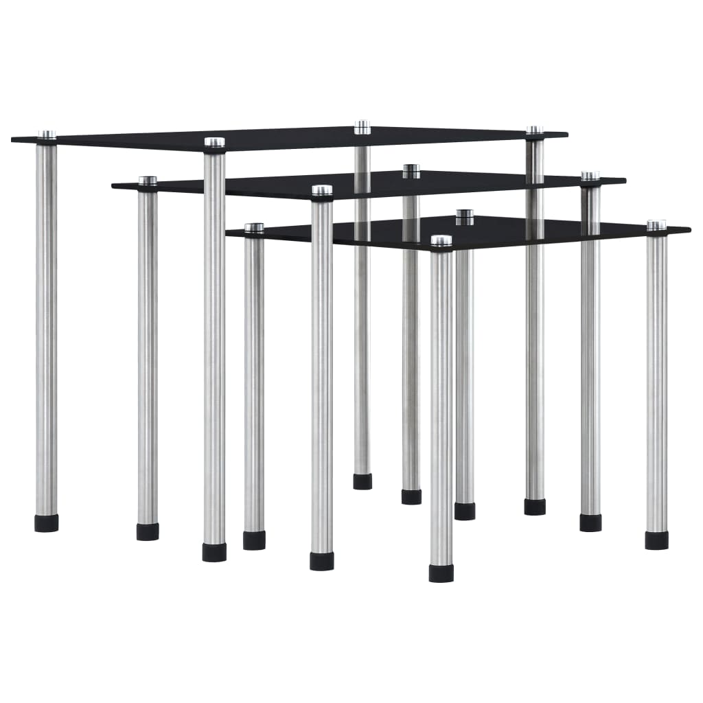 Tables gigognes 3 pcs Noir Verre trempé