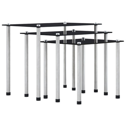 Tables gigognes 3 pcs Noir Verre trempé