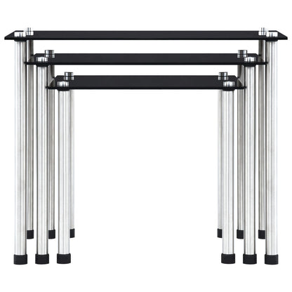 Tables gigognes 3 pcs Noir Verre trempé