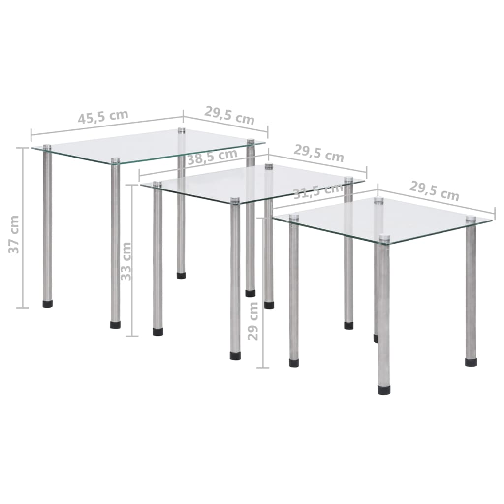 Tables gigognes 3 pcs Transparent Verre trempé