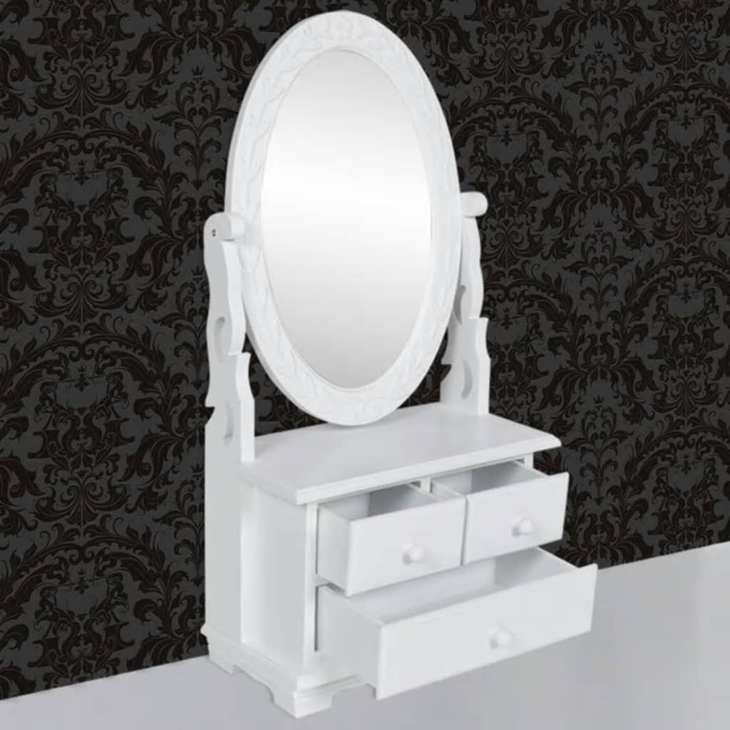 Coiffeuse avec miroir pivotant ovale MDF