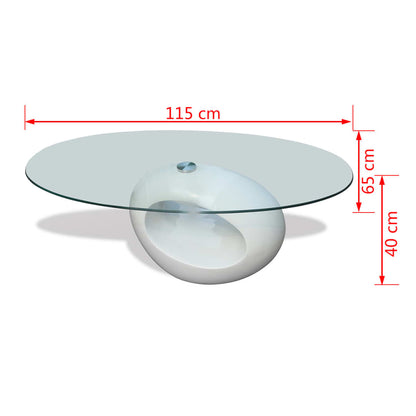 Table basse avec dessus de table en verre ovale Blanc brillant