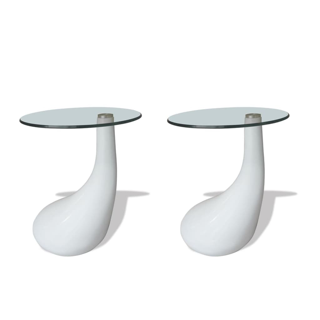 Table basse et dessus de table Verre rond Blanc brillant 2 pcs