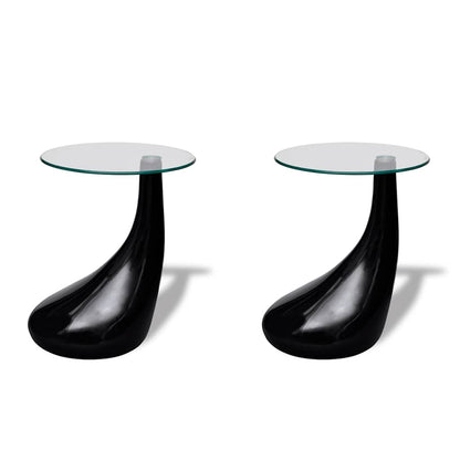 Table basse et dessus de table Verre rond Noir brillant 2 pcs