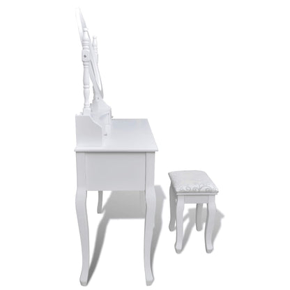 Coiffeuse avec miroir et tabouret 7 tiroirs Blanc