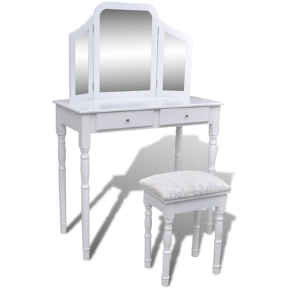 Coiffeuse avec miroir et tabouret 2 tiroirs Blanc