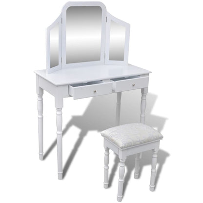 Coiffeuse avec miroir et tabouret 2 tiroirs Blanc