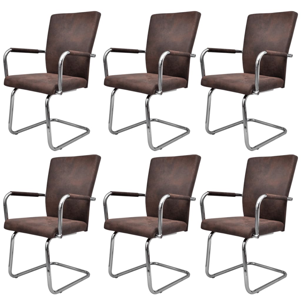 Chaises à manger cantilever lot de 6 marron tissu cuir