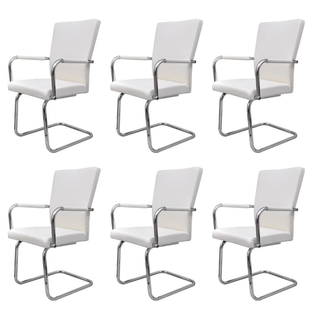 Chaises à manger cantilever lot de 6 blanc similicuir