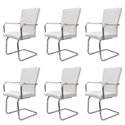 Chaises à manger cantilever lot de 6 blanc similicuir