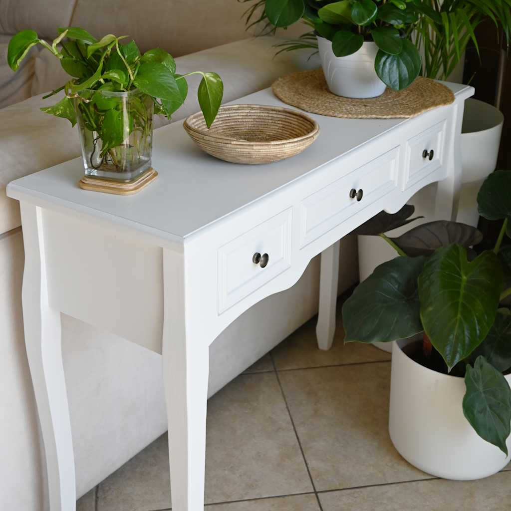 Table de console et coiffeuse avec 3 tiroirs Blanc