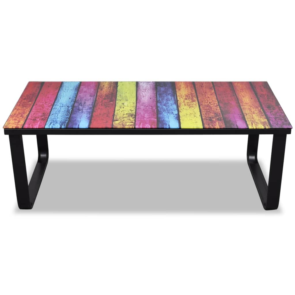 Table basse avec impression d'arc-en-ciel Dessus en verre