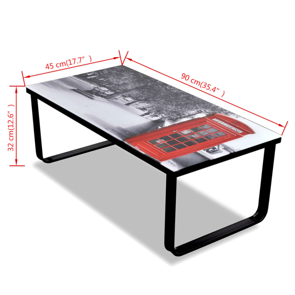 Table basse avec impression de cabine téléphonique Dessus verre