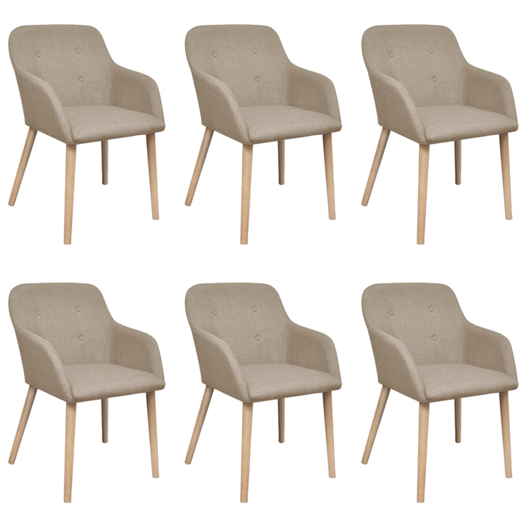 Chaises à manger lot de 6 beige tissu et chêne massif