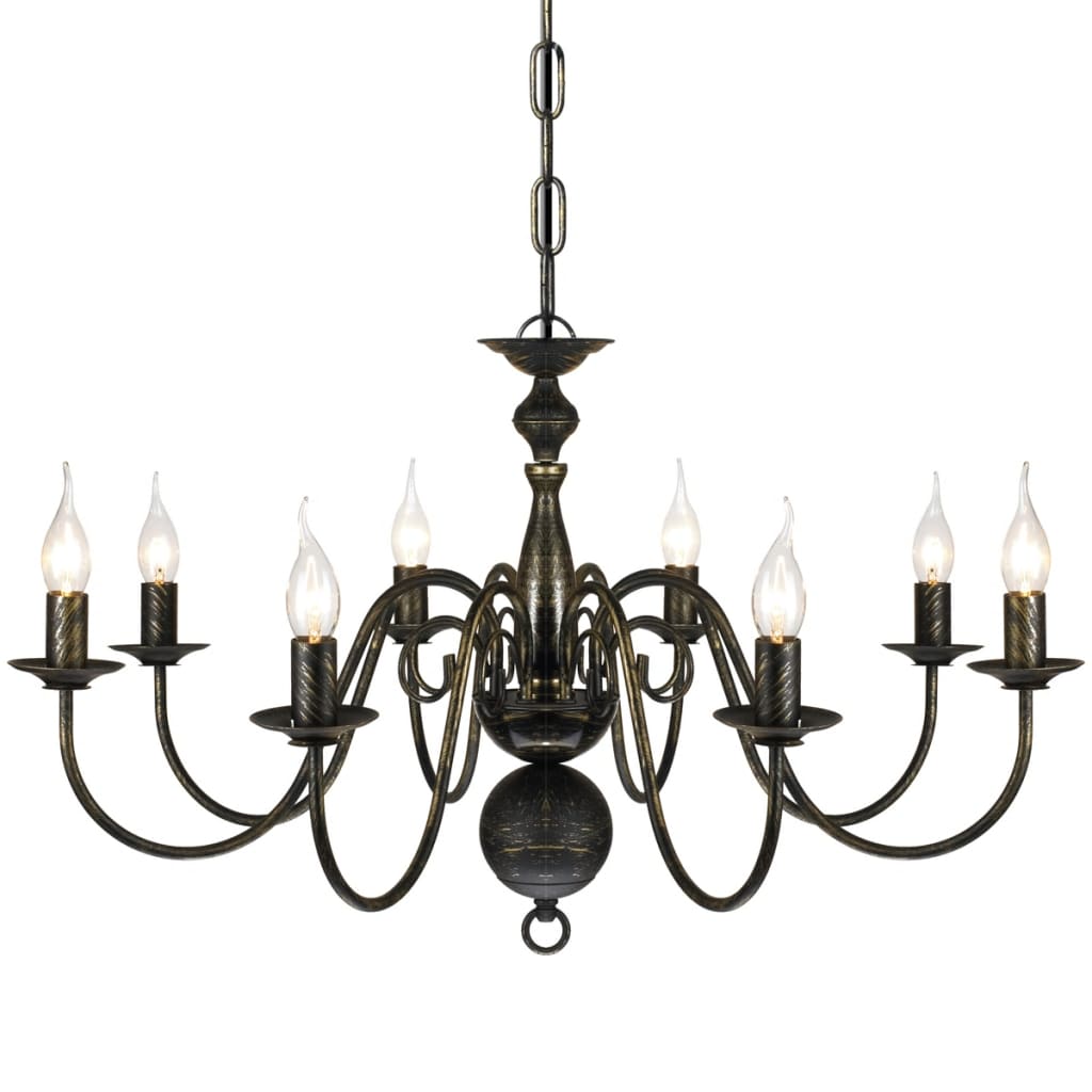 Lustre en métal noir antique 8 x E14 ampoules