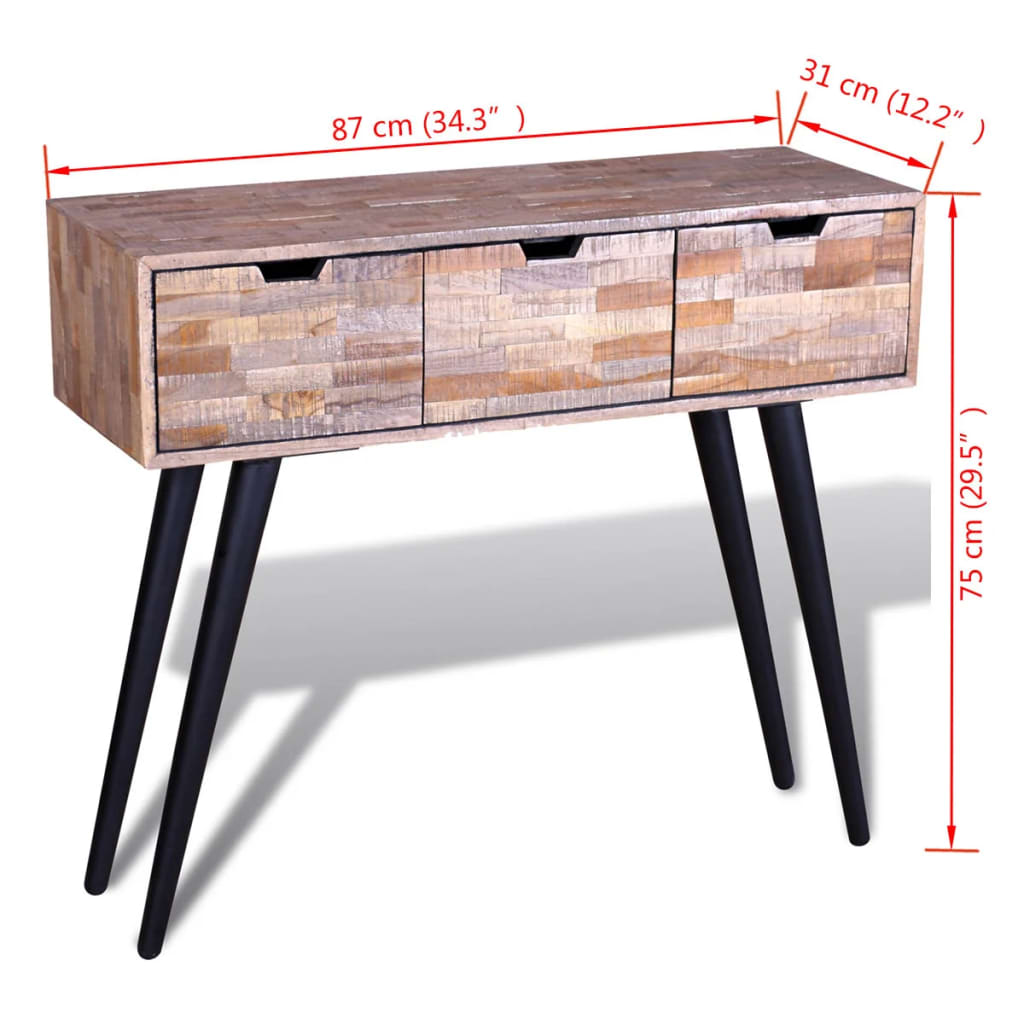 Table console avec 3 tiroirs Bois de teck recyclé