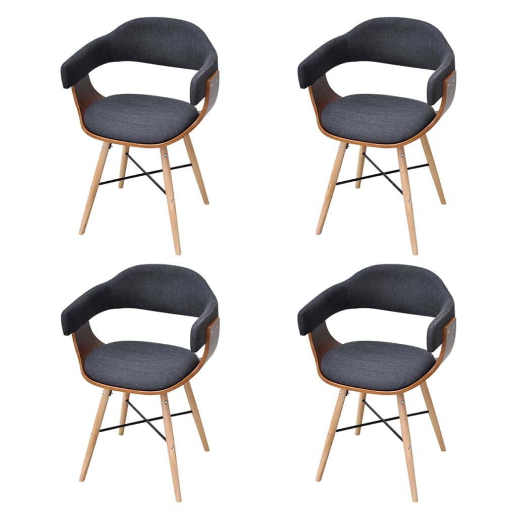 Chaises à manger lot de 4 gris foncé bois courbé et tissu