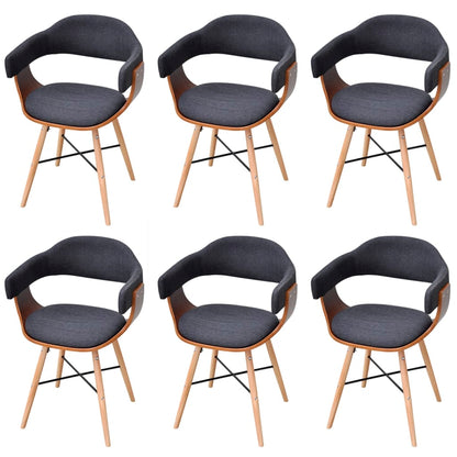 Chaises à manger lot de 6 gris foncé bois courbé et tissu