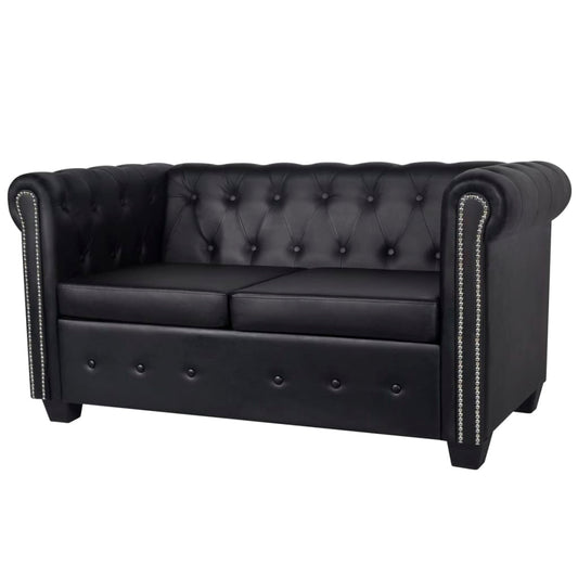 Canapé Chesterfield à 2 places cuir synthétique noir