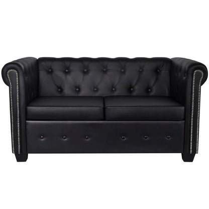 Canapé Chesterfield à 2 places cuir synthétique noir