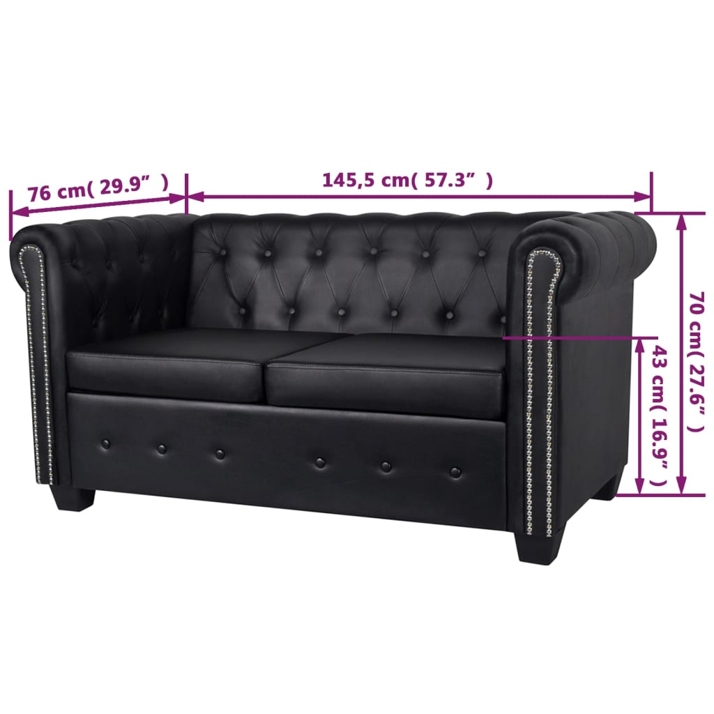 Canapé Chesterfield à 2 places cuir synthétique noir