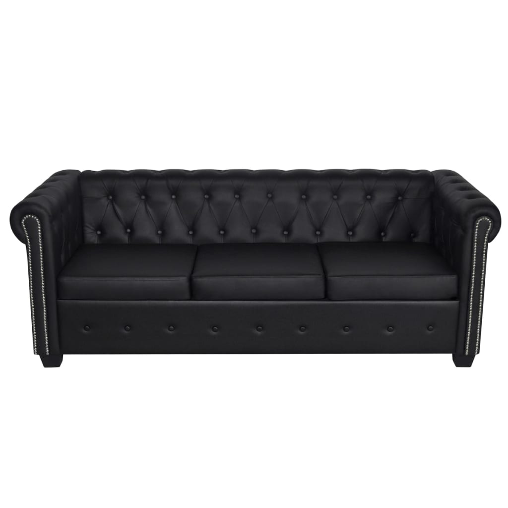 Canapé Chesterfield à 3 places cuir synthétique noir