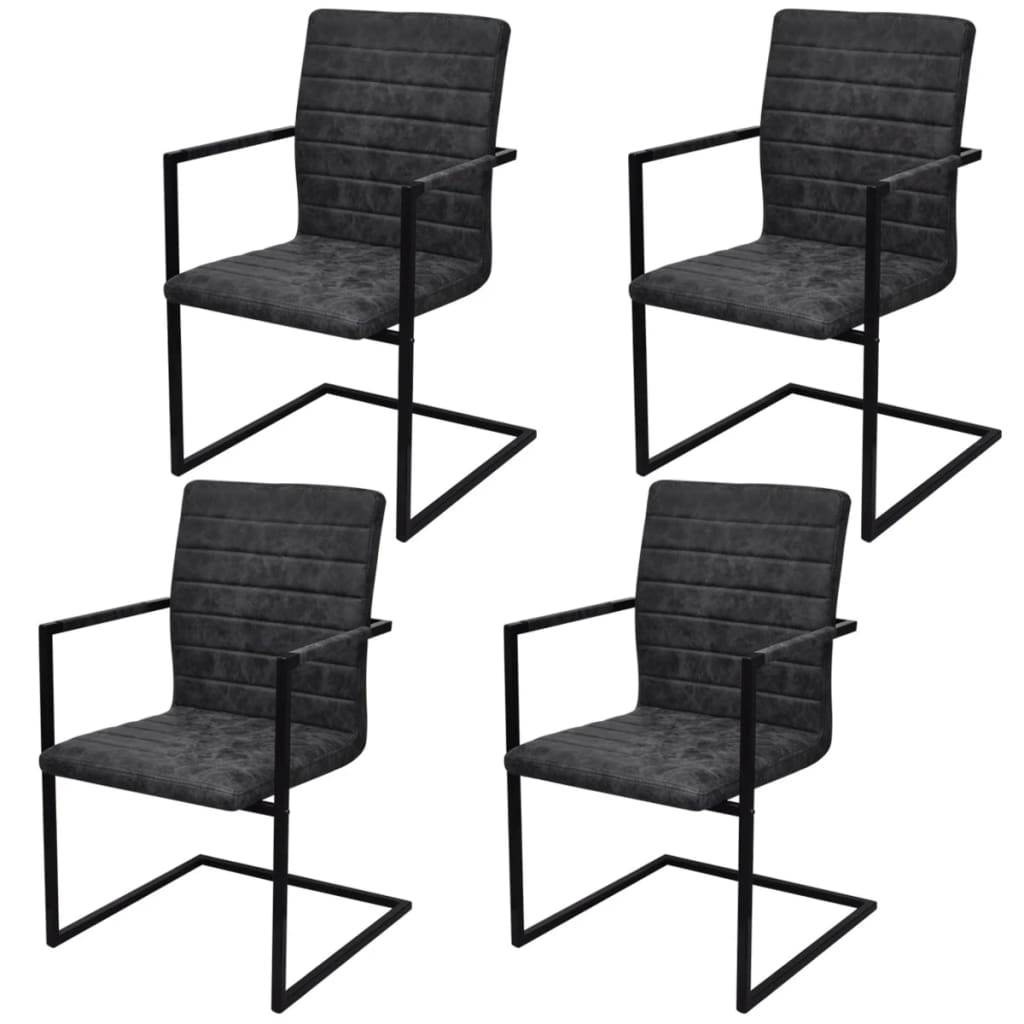 Chaises à manger cantilever lot de 4 noir similicuir