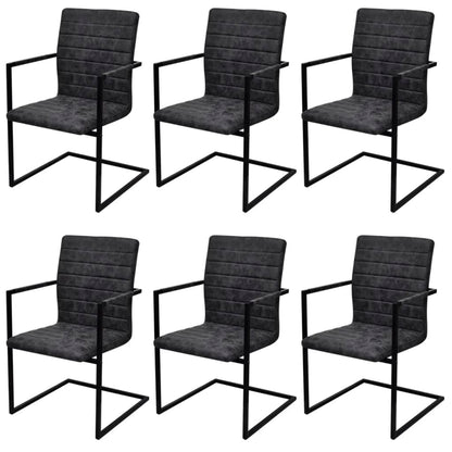 Chaises à manger cantilever lot de 6 noir similicuir