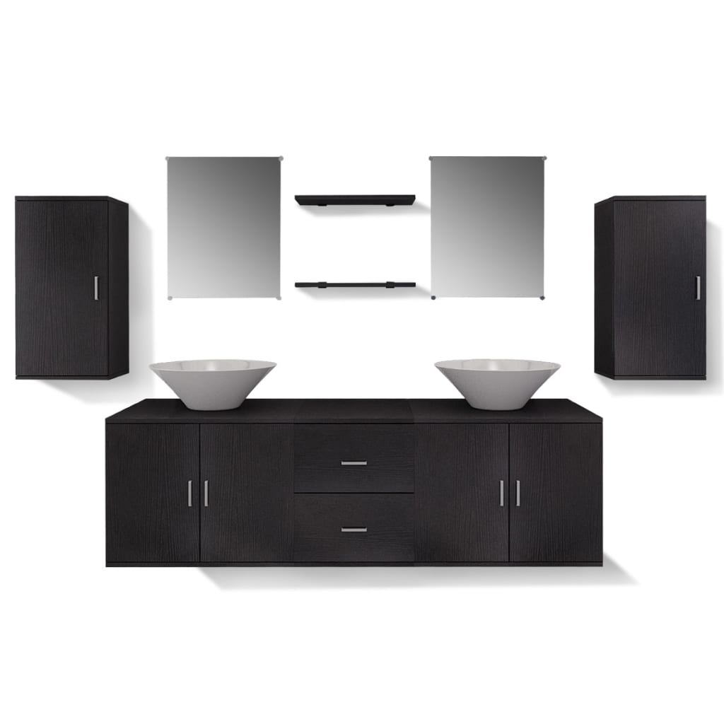 Mobilier de salle de bain avec lavabo 9 pcs Noir