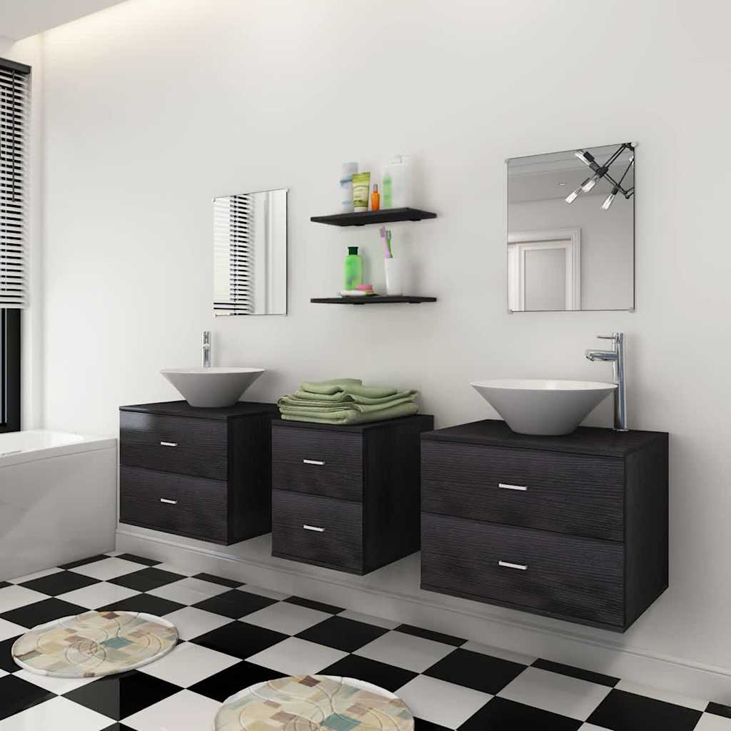 Mobilier de salle de bain avec lavabo 7 pcs Noir