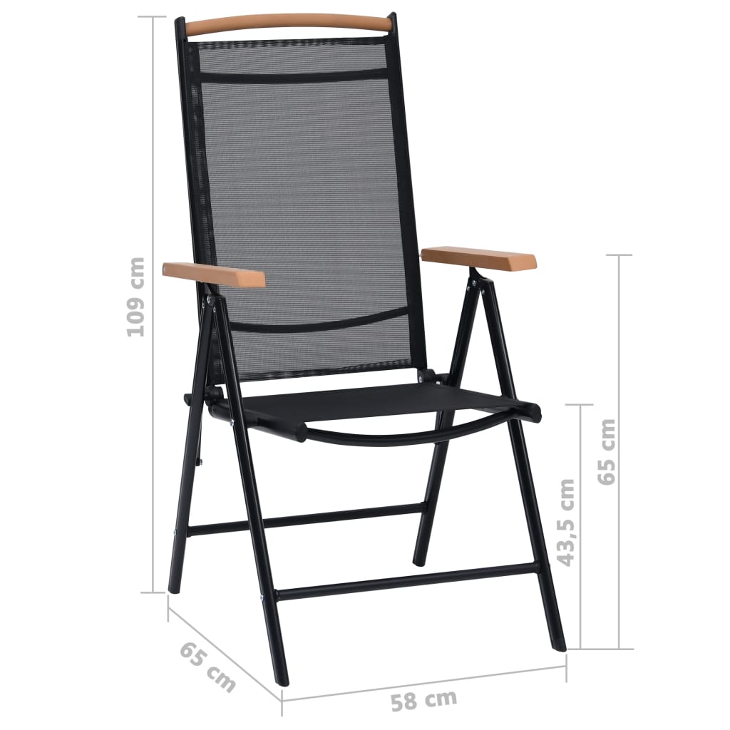 Chaises de jardin pliables lot de 2 aluminium et textilène noir