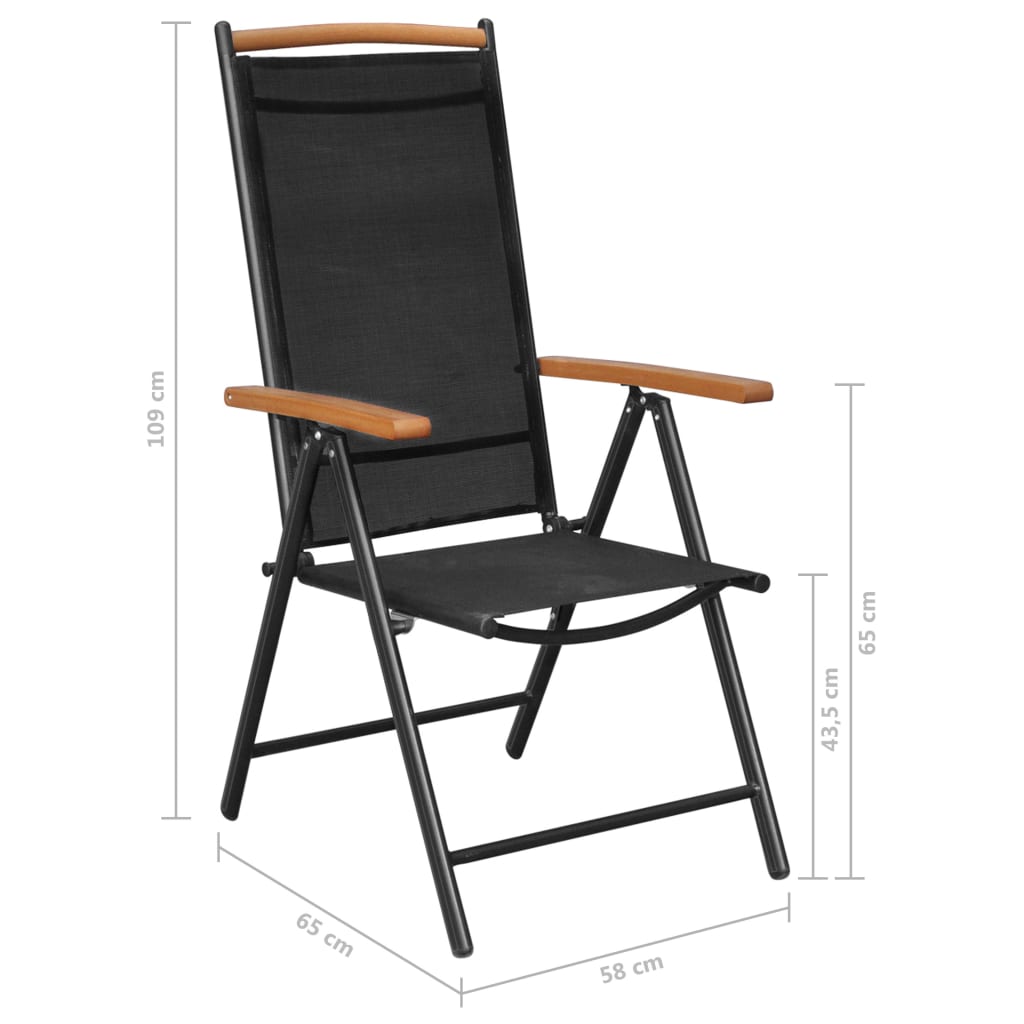 Chaises de jardin pliables lot de 4 aluminium et textilène noir