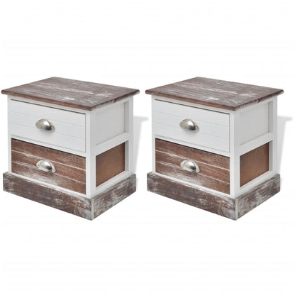 Table de chevet 2 pcs Marron et Blanc