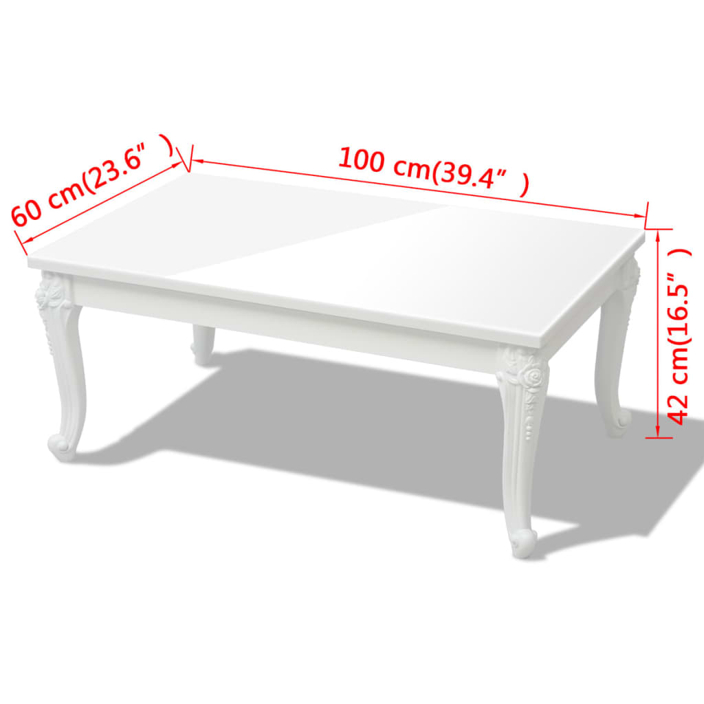 Table basse 100x60x42 cm Blanc brillant