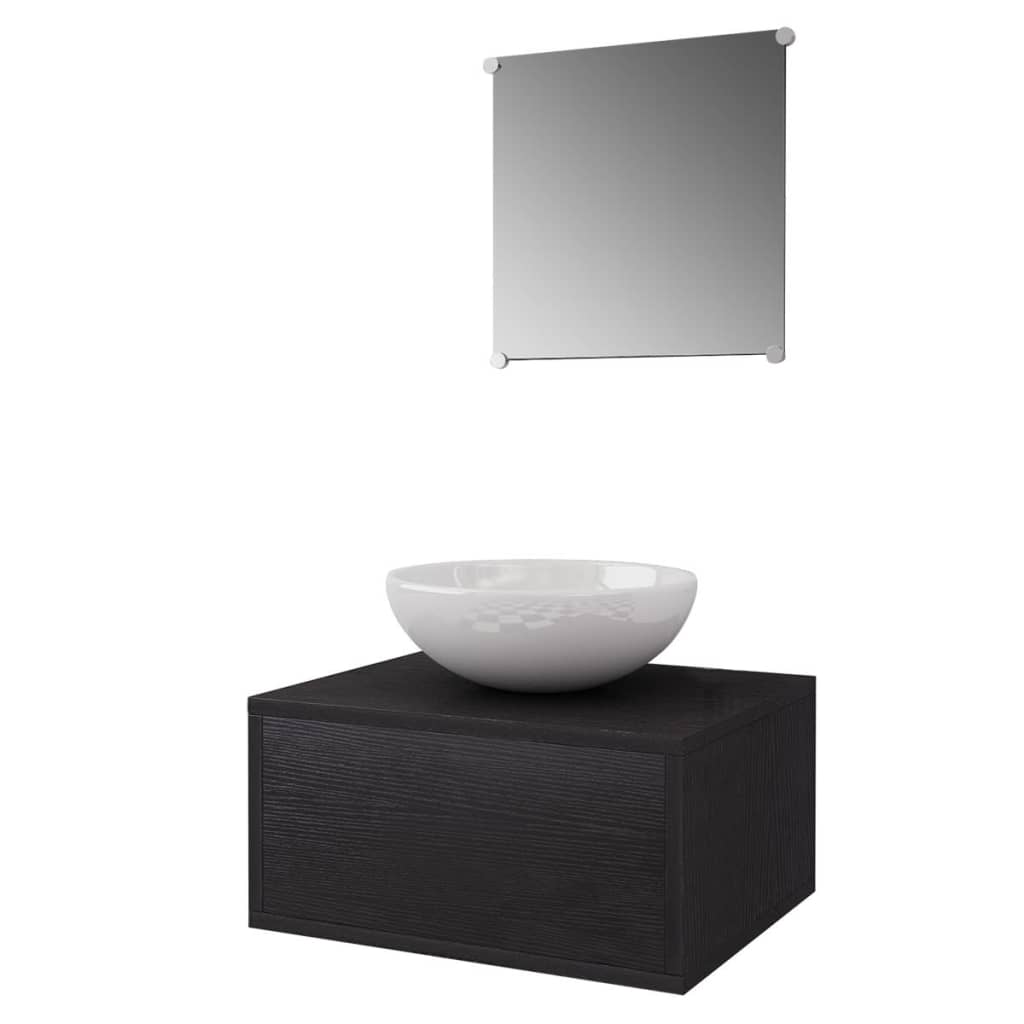 Meuble de salle de bain 4 pcs avec lavabo et robinet Noir