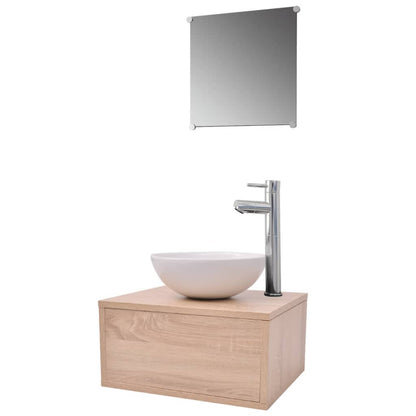 Meuble de salle de bain 4 pcs avec lavabo et robinet Beige