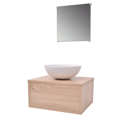 Meuble de salle de bain 4 pcs avec lavabo et robinet Beige