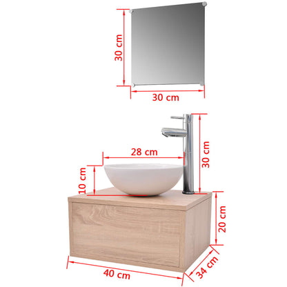 Meuble de salle de bain 4 pcs avec lavabo et robinet Beige