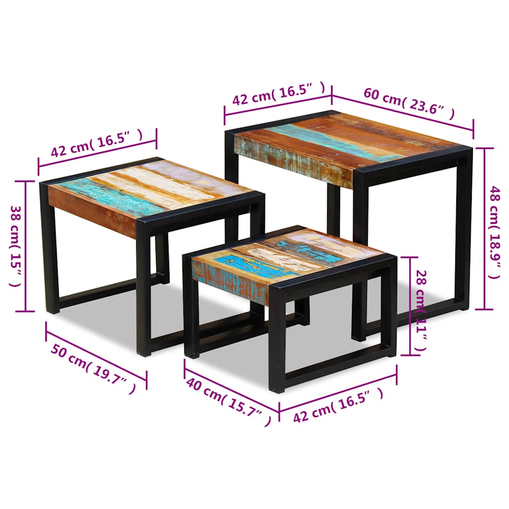 Tables gigognes 3 pcs Bois de récupération massif