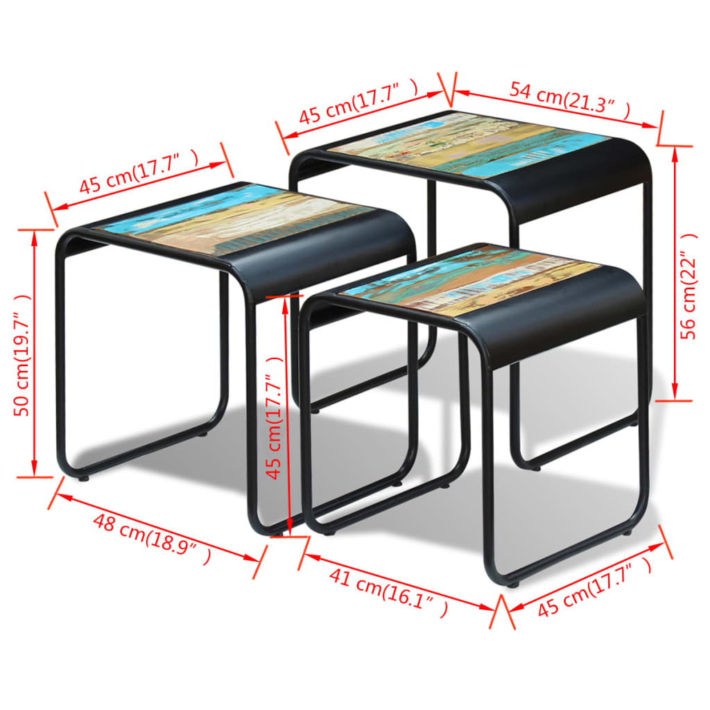 Tables gigognes 3 pcs Bois de récupération massif