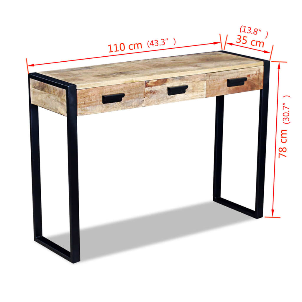 Table console avec 3 tiroirs bois de manguier 110x35x78 cm