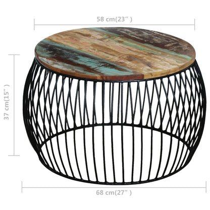 Table basse ronde 68x37 cm Bois de récupération massif