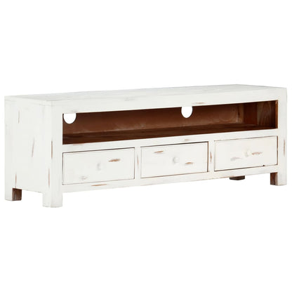 Meuble TV Blanc 120x30x40 cm Bois d'acacia massif